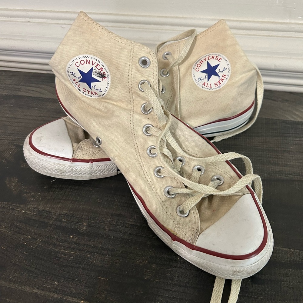 Converse Cream High-Top Sneakers- Men’s Size 9 & Woman’s Size 11.